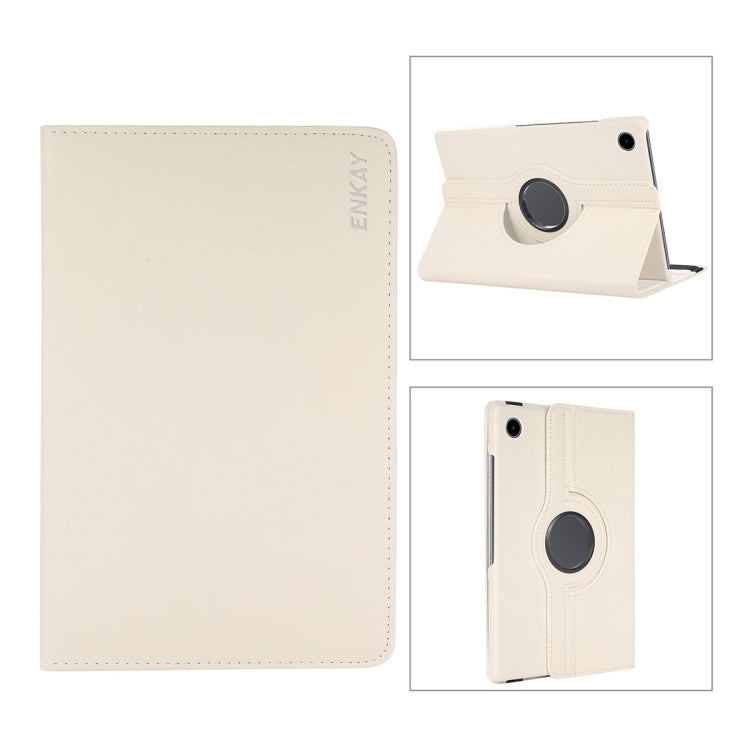 For Samsung Galaxy Tab A8 10.5 2021 X200/X205 ENKAY 360 Degree Rotation Litchi Leather Smart Case – Leather, Full Body Protection Beige