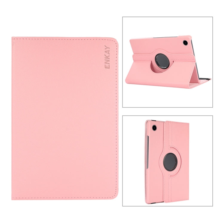 For Samsung Galaxy Tab A8 10.5 2021 X200/X205 ENKAY 360 Degree Rotation Litchi Leather Smart Case – Leather, Full Body Protection Pink