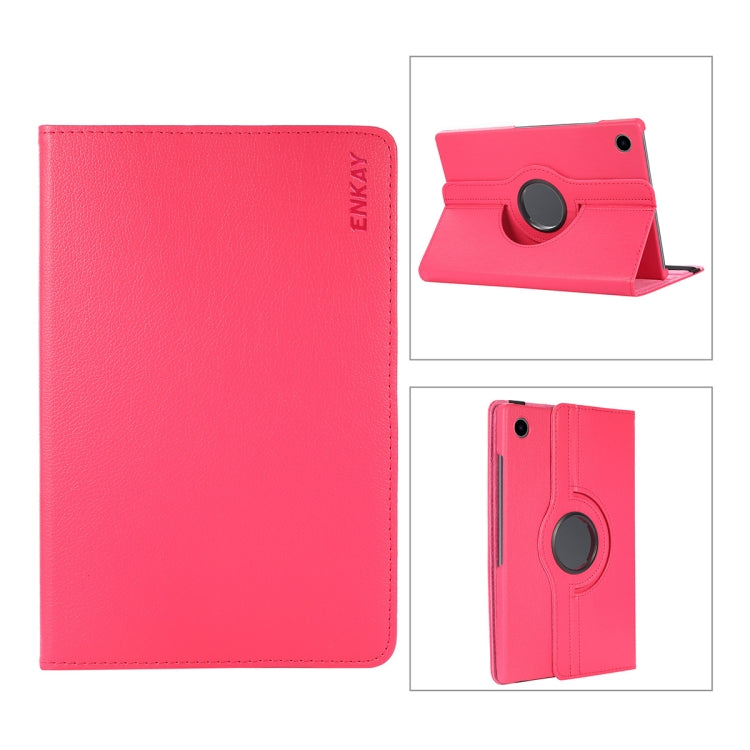 For Samsung Galaxy Tab A8 10.5 2021 X200/X205 ENKAY 360 Degree Rotation Litchi Leather Smart Case – Leather, Full Body Protection Rose Red