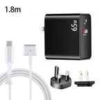 PD-65W USB-C / Type-C + QC3. 0 USB Laptop Charging Adapter + 1.8m USB-C / Type-C to MagSafe 2 / T Head Data Cable, UK Plug / US Plug, MagSafe 2 / T Cable, UK Plug / US Plug MagSafe 2 T Cable, UK Plug US Plug Black