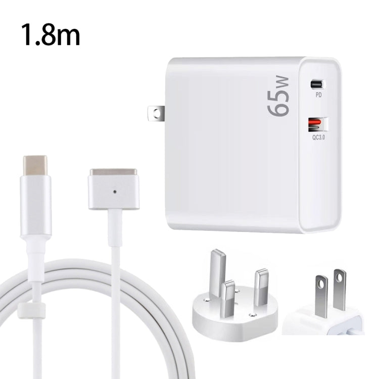 PD-65W USB-C / Type-C + QC3. 0 USB Laptop Charging Adapter + 1.8m USB-C / Type-C to MagSafe 2 / T Head Data Cable, UK Plug / US Plug, MagSafe 2 / T Cable, UK Plug / US Plug – Magnetic, TPU MagSafe 2 T Cable, UK Plug US Plug White