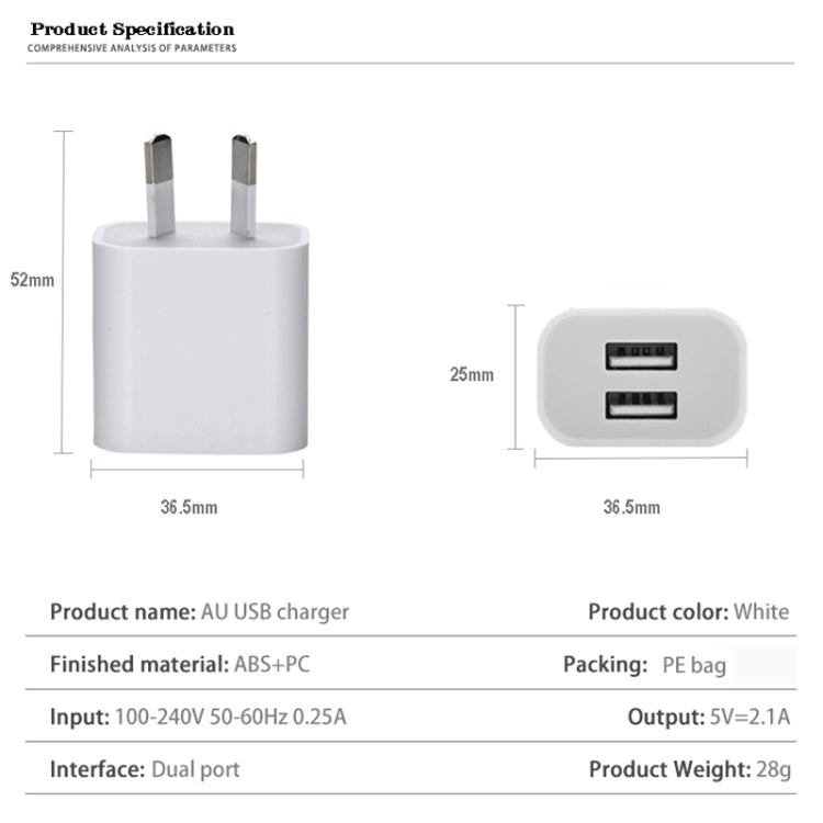 Mini Dual Port USB Charger with USB to 8 Pin Data Cable, AU Plug, AU...