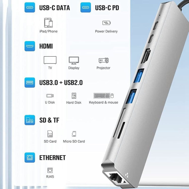 DS-20808 8 in 1 USB-C / Type-C Hub Multiport Adapter with 4K HDMI,USB 3.0 SD/TF Card Reader, USB C Dongle for MacBook Pro/Air and Other Type C Devices, 8 in 1 – Data Transmission, TPU, 4K
