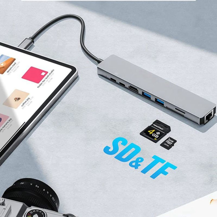 DS-20808 8 in 1 USB-C / Type-C Hub Multiport Adapter with 4K HDMI,USB 3.0 SD/TF Card Reader, USB C Dongle for MacBook Pro/Air and Other Type C Devices, 8 in 1 – Data Transmission, TPU, 4K