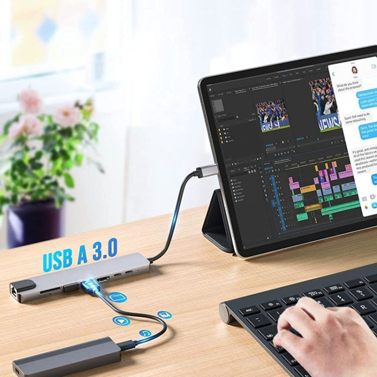 DS-20808 8 in 1 USB-C / Type-C Hub Multiport Adapter with 4K HDMI,USB 3.0 SD/TF Card Reader, USB C Dongle for MacBook Pro/Air and Other Type C Devices, 8 in 1 – Data Transmission, TPU, 4K