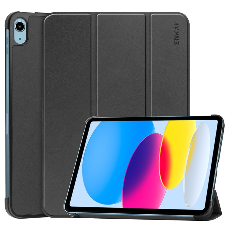 For iPad 10th Gen 10.9 2022 ENKAY Tri-fold Custer Texture Leather Stand Smart Case, For iPad 10th Gen 10.9 2022 For iPad 10th Gen 10.9 2022 Black