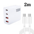 GaN 100W Dual USB + Dual USB-C/Type-C Multi Port Charger with 2m Type-C to Type-C Data Cable Set, US Plug, US / EU Plug, US / UK Plug, US / AU Plug, US / EU / UK Plug, US / EU / UK / AU Plug US Plug