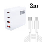 GaN 100W Dual USB + Dual USB-C/Type-C Multi Port Charger with 2m Type-C to Type-C Data Cable Set, US Plug, US / EU Plug, US / UK Plug, US / AU Plug, US / EU / UK Plug, US / EU / UK / AU Plug US Plug