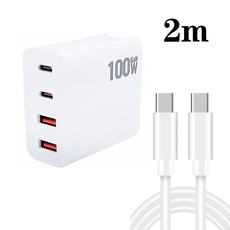 GaN 100W Dual USB + Dual USB-C/Type-C Multi Port Charger with 2m Type-C to Type-C Data Cable Set, US Plug, US / EU Plug, US / UK Plug, US / AU Plug, US / EU / UK Plug, US / EU / UK / AU Plug US Plug