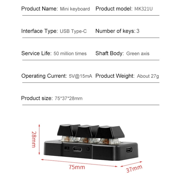 MK321BT Bluetooth 5.1 3 Keys Custom Keys Game Office PS Clip Macro Programming Keypad – Bluetooth