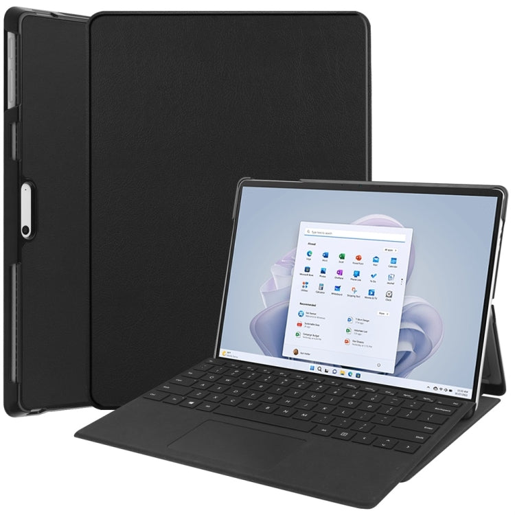 For Microsoft Surface Pro 9 JUNSUNMAY Custer Solid Color 3-Fold Stand Leather Tablet Case – Magnetic, Leather, TPU Black