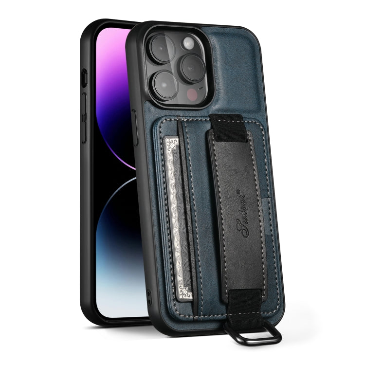 Suteni H13 Card Wallet Wrist Strap Holder PU Phone Case – Leather, For iPhone 11 Pro, For iPhone 11, For iPhone 11 Pro Max, For iPhone 12 / 12 Pro, For iPhone 12 Pro Max, For iPhone 13, For iPhone 13 Pro, For iPhone 13 Pro Max For iPhone 11 Blue