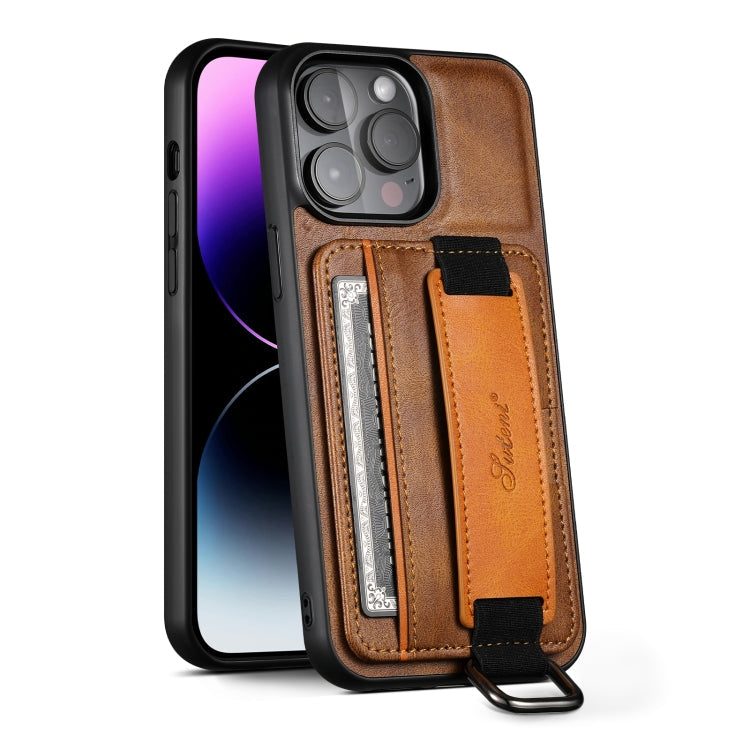 Suteni H13 Card Wallet Wrist Strap Holder PU Phone Case – Leather, For iPhone 11 Pro, For iPhone 11, For iPhone 11 Pro Max, For iPhone 12 / 12 Pro, For iPhone 12 Pro Max, For iPhone 13, For iPhone 13 Pro, For iPhone 13 Pro Max For iPhone 12 Pro Max Brown