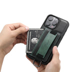 Suteni H13 Card Wallet Wrist Strap Holder PU Phone Case – Leather, For iPhone 14, For iPhone 14 Pro, For iPhone 14 Plus, For iPhone 14 Pro Max