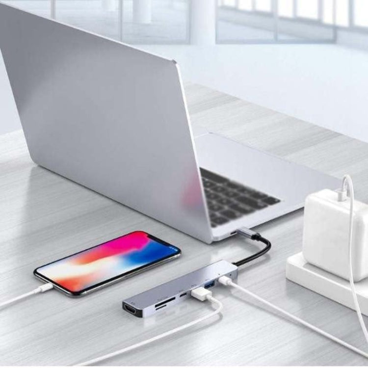 USB C Hub 7-in-1 USB C Multiport Adapter withHDMI 100W PD and SD/TF Card Reader – Card Slot, TPU, 4K