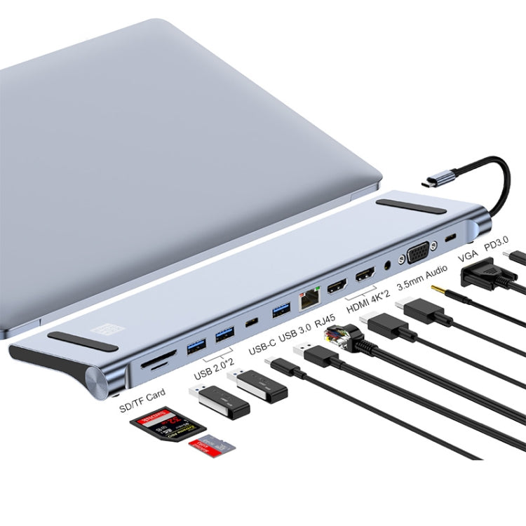 JUNSUNMAY 12 in 1 Multifunctional USB C Hub Docking Station Adapter SD/TF Card Reader, JSM-HUB022 – Aluminum Alloy, TPU, 4K JSM-HUB022