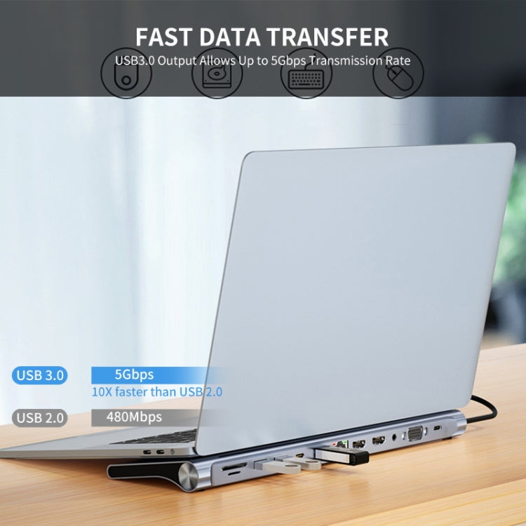 JUNSUNMAY 12 in 1 Multifunctional USB C Hub Docking Station Adapter SD/TF Card Reader, JSM-HUB022 – Aluminum Alloy, TPU, 4K