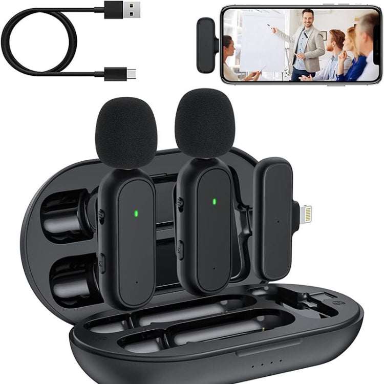 2 Pack Wireless Lavalier Microphone Wireless Noise Reduction Microphone with Charging Case, DS-MKFJ11IP DS-MKFJ11IP