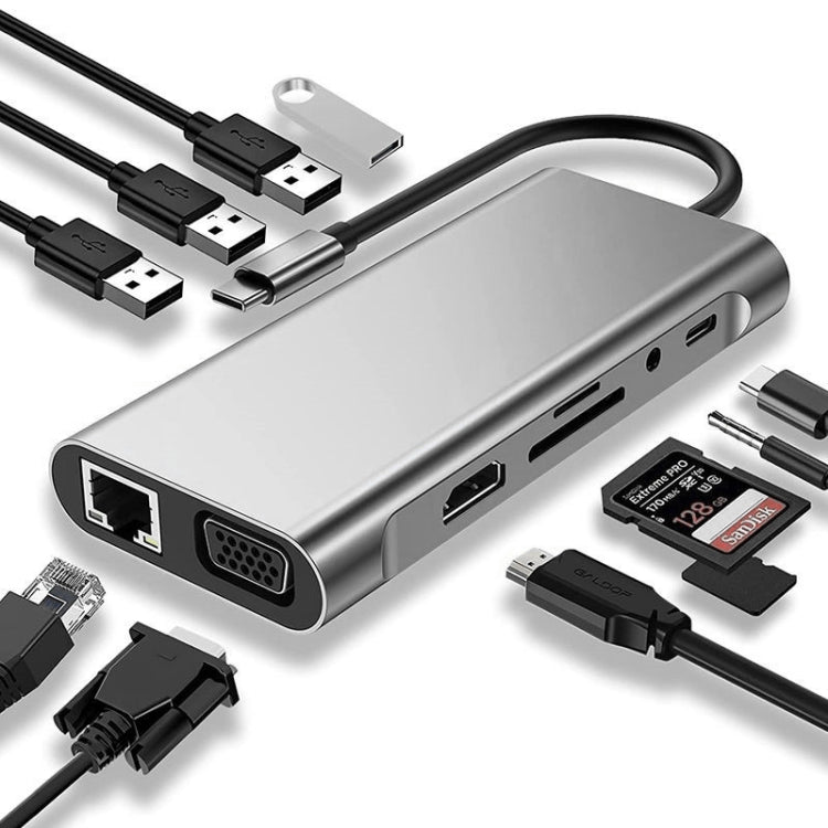 USB C HUB, USB C Adapter 11 in 1 Dongle with 4K HDMI, VGA, Type C PD, USB3.0, RJ45 Ethernet, SD/TF Card Reader, 3.5mm AUX, Docking Station Compatible with MacBook Pro/Air, Other Type C Laptops Devices – Flip, TPU, 4K Default Title
