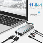 USB C HUB, USB C Adapter 11 in 1 Dongle with 4K HDMI, VGA, Type C PD, USB3.0, RJ45 Ethernet, SD/TF Card Reader, 3.5mm AUX, Docking Station Compatible with MacBook Pro/Air, Other Type C Laptops Devices – Flip, TPU, 4K