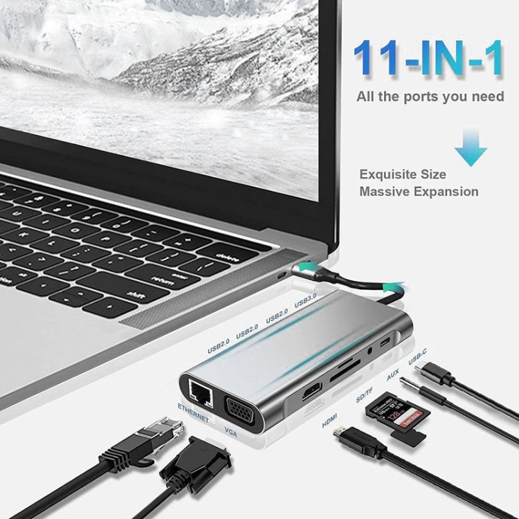 USB C HUB, USB C Adapter 11 in 1 Dongle with 4K HDMI, VGA, Type C PD, USB3.0, RJ45 Ethernet, SD/TF Card Reader, 3.5mm AUX, Docking Station Compatible with MacBook Pro/Air, Other Type C Laptops Devices – Flip, TPU, 4K
