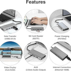 USB C HUB, USB C Adapter 11 in 1 Dongle with 4K HDMI, VGA, Type C PD, USB3.0, RJ45 Ethernet, SD/TF Card Reader, 3.5mm AUX, Docking Station Compatible with MacBook Pro/Air, Other Type C Laptops Devices – Flip, TPU, 4K