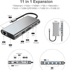 USB C HUB, USB C Adapter 11 in 1 Dongle with 4K HDMI, VGA, Type C PD, USB3.0, RJ45 Ethernet, SD/TF Card Reader, 3.5mm AUX, Docking Station Compatible with MacBook Pro/Air, Other Type C Laptops Devices – Flip, TPU, 4K