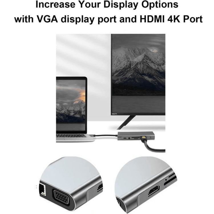 USB C HUB, USB C Adapter 11 in 1 Dongle with 4K HDMI, VGA, Type C PD, USB3.0, RJ45 Ethernet, SD/TF Card Reader, 3.5mm AUX, Docking Station Compatible with MacBook Pro/Air, Other Type C Laptops Devices – Flip, TPU, 4K