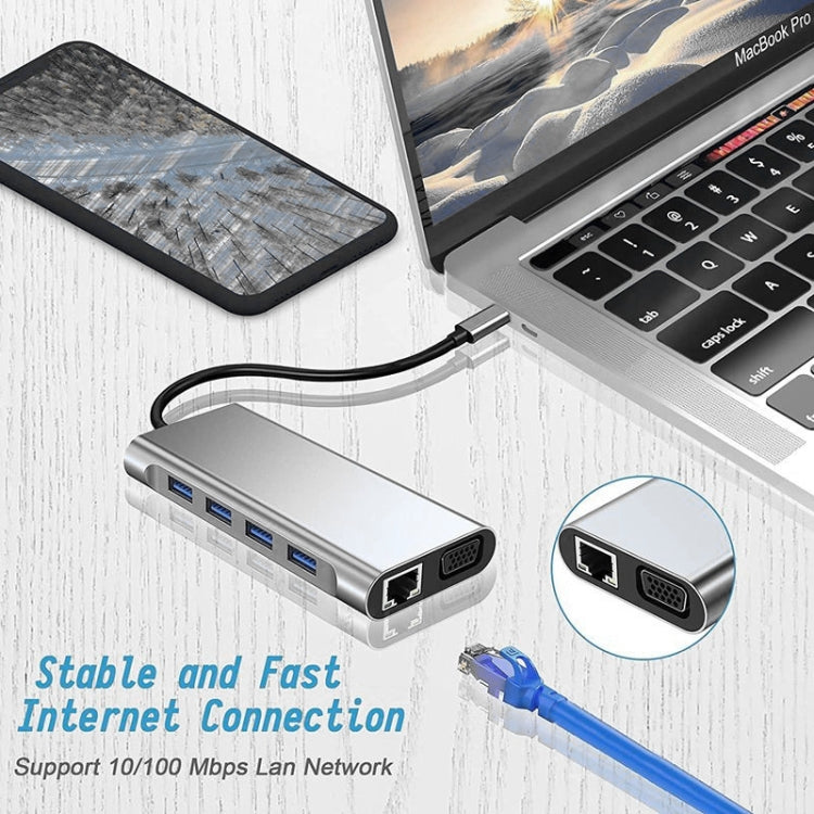 USB C HUB, USB C Adapter 11 in 1 Dongle with 4K HDMI, VGA, Type C PD, USB3.0, RJ45 Ethernet, SD/TF Card Reader, 3.5mm AUX, Docking Station Compatible with MacBook Pro/Air, Other Type C Laptops Devices – Flip, TPU, 4K