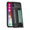 Suteni H13 Card Wallet Wrist Strap Holder PU Phone Case, For iPhone X / XS, For iPhone XR, For iPhone XS Max For iPhone X XS Black