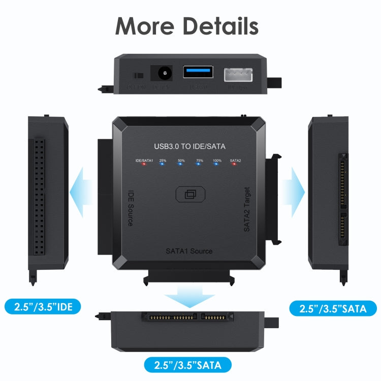 USB3.0 to SATA or IDE Hard Drive Adapter Converter With Clone Function – Aluminum Alloy, TPU