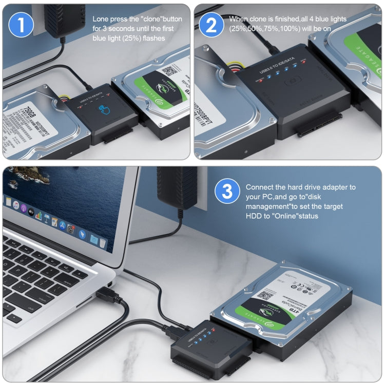 USB3.0 to SATA or IDE Hard Drive Adapter Converter With Clone Function – Aluminum Alloy, TPU