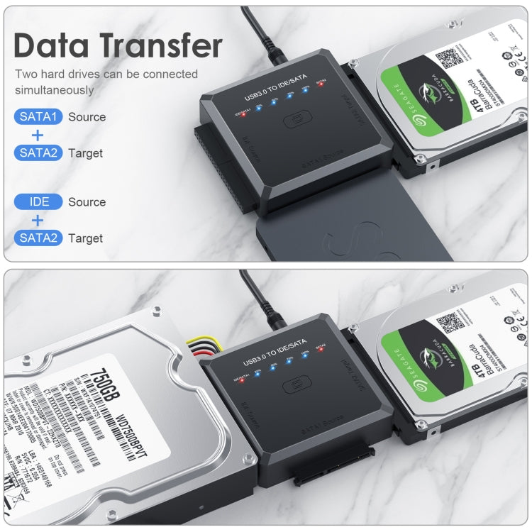 USB3.0 to SATA or IDE Hard Drive Adapter Converter With Clone Function – Aluminum Alloy, TPU