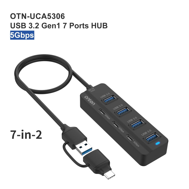 Onten UCA5306 7 in 2 USB3.0 + Type-C 7-Ports HUB Docking Station Support OTG Function, UCA5306 – Durable Build, Easy to Use