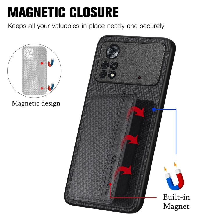 Carbon Fiber Magnetic Card Wallet Bag Phone Case – Magnetic, For Xiaomi Poco X4 Pro 5G, For Xiaomi Poco X5 Pro 5G, For Samsung Galaxy A22 5G, For Samsung Galaxy A32 5G