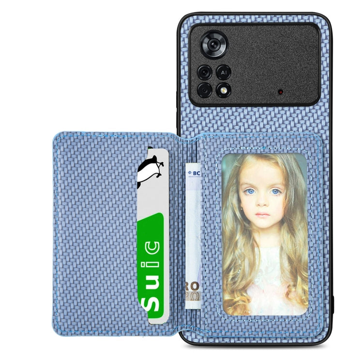 Carbon Fiber Magnetic Card Wallet Bag Phone Case – Magnetic, For Xiaomi Poco X4 Pro 5G, For Xiaomi Poco X5 Pro 5G, For Samsung Galaxy A22 5G, For Samsung Galaxy A32 5G For Xiaomi Poco X4 Pro 5G Blue