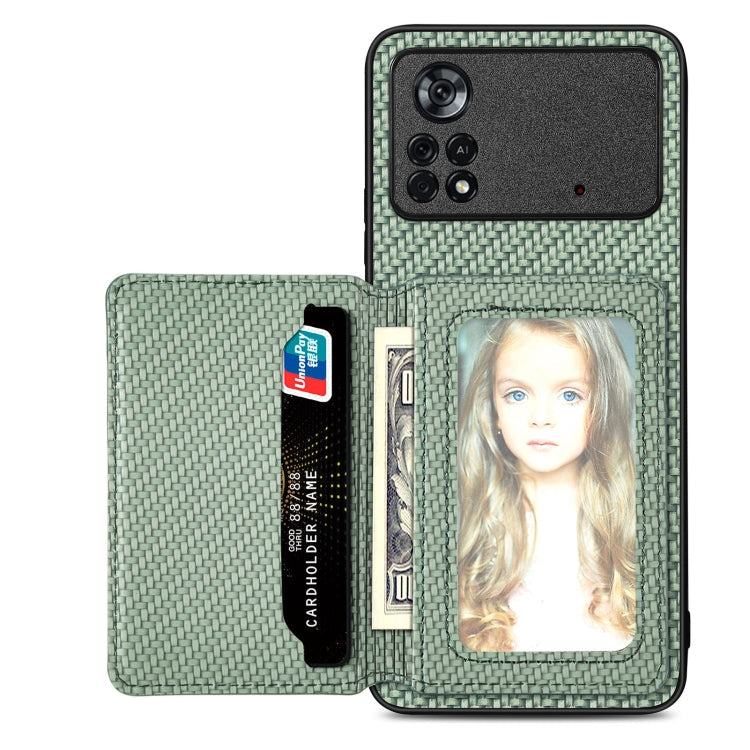 Carbon Fiber Magnetic Card Wallet Bag Phone Case – Magnetic, For Xiaomi Poco X4 Pro 5G, For Xiaomi Poco X5 Pro 5G, For Samsung Galaxy A22 5G, For Samsung Galaxy A32 5G For Xiaomi Poco X4 Pro 5G Green