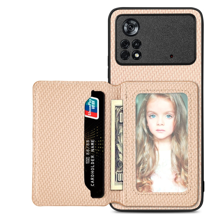Carbon Fiber Magnetic Card Wallet Bag Phone Case – Magnetic, For Xiaomi Poco X4 Pro 5G, For Xiaomi Poco X5 Pro 5G, For Samsung Galaxy A22 5G, For Samsung Galaxy A32 5G For Xiaomi Poco X4 Pro 5G Khaki