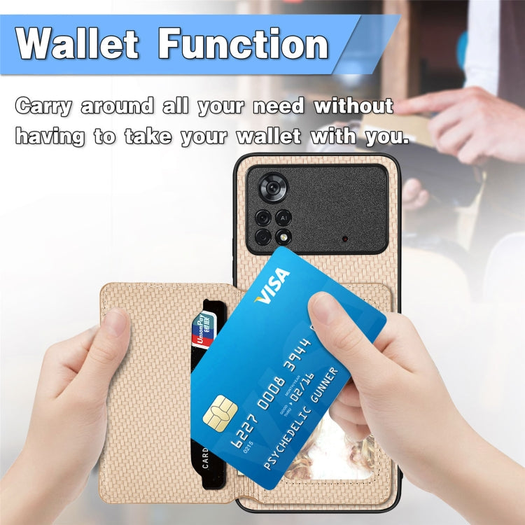 Carbon Fiber Magnetic Card Wallet Bag Phone Case – Magnetic, For Xiaomi Poco X4 Pro 5G, For Xiaomi Poco X5 Pro 5G, For Samsung Galaxy A22 5G, For Samsung Galaxy A32 5G
