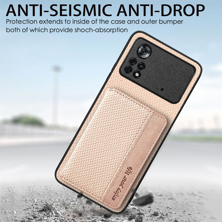 Carbon Fiber Magnetic Card Wallet Bag Phone Case – Magnetic, For Xiaomi Poco X4 Pro 5G, For Xiaomi Poco X5 Pro 5G, For Samsung Galaxy A22 5G, For Samsung Galaxy A32 5G