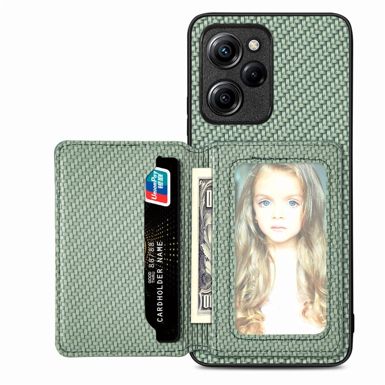 Carbon Fiber Magnetic Card Wallet Bag Phone Case – Magnetic, For Xiaomi Poco X4 Pro 5G, For Xiaomi Poco X5 Pro 5G, For Samsung Galaxy A22 5G, For Samsung Galaxy A32 5G For Xiaomi Poco X5 Pro 5G Green