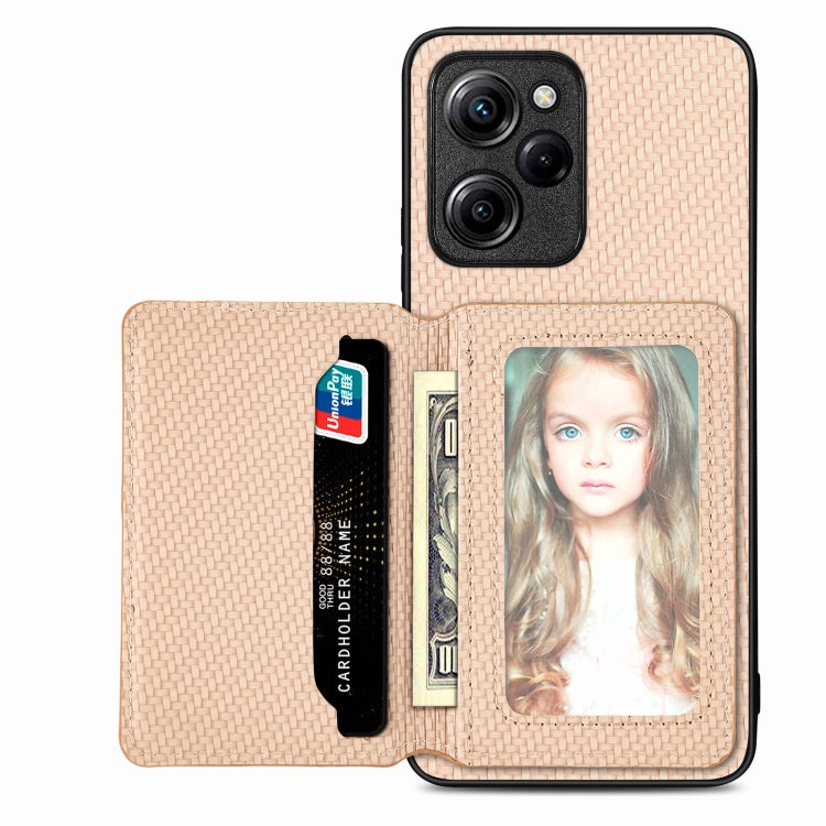 Carbon Fiber Magnetic Card Wallet Bag Phone Case – Magnetic, For Xiaomi Poco X4 Pro 5G, For Xiaomi Poco X5 Pro 5G, For Samsung Galaxy A22 5G, For Samsung Galaxy A32 5G For Xiaomi Poco X5 Pro 5G Khaki