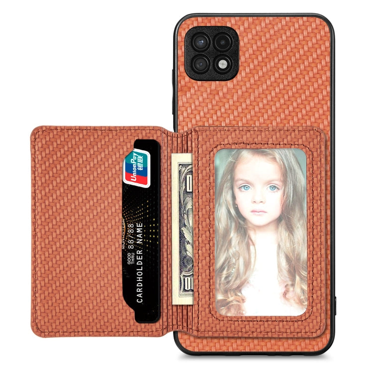 Carbon Fiber Magnetic Card Wallet Bag Phone Case – Magnetic, For Xiaomi Poco X4 Pro 5G, For Xiaomi Poco X5 Pro 5G, For Samsung Galaxy A22 5G, For Samsung Galaxy A32 5G For Samsung Galaxy A22 5G Brown