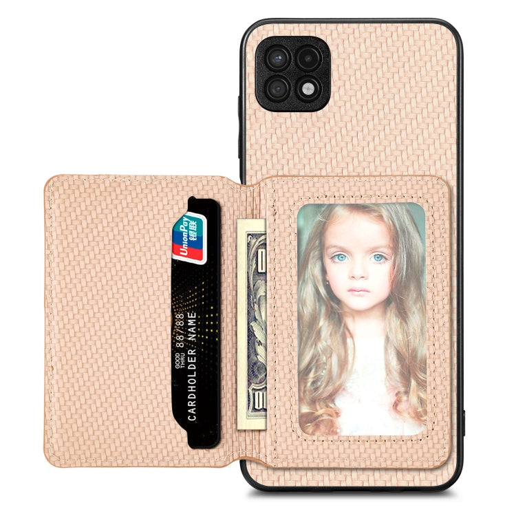 Carbon Fiber Magnetic Card Wallet Bag Phone Case – Magnetic, For Xiaomi Poco X4 Pro 5G, For Xiaomi Poco X5 Pro 5G, For Samsung Galaxy A22 5G, For Samsung Galaxy A32 5G For Samsung Galaxy A22 5G Khaki