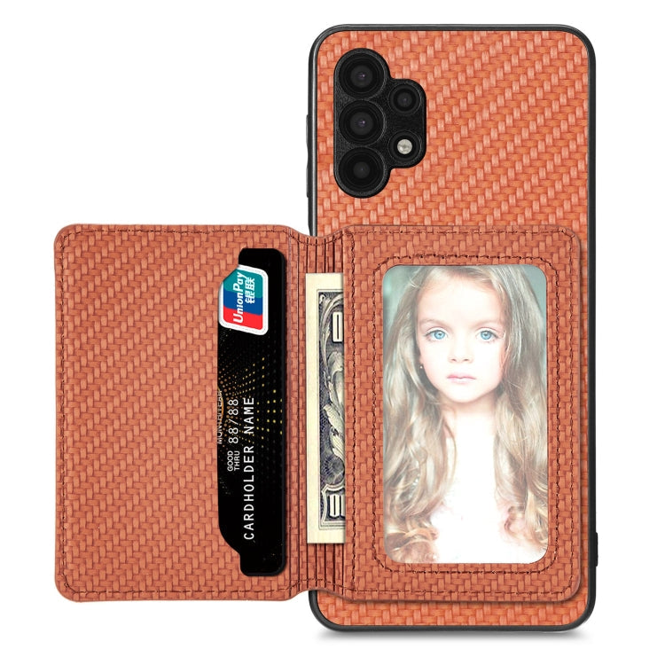 Carbon Fiber Magnetic Card Wallet Bag Phone Case – Magnetic, For Xiaomi Poco X4 Pro 5G, For Xiaomi Poco X5 Pro 5G, For Samsung Galaxy A22 5G, For Samsung Galaxy A32 5G For Samsung Galaxy A32 5G Brown