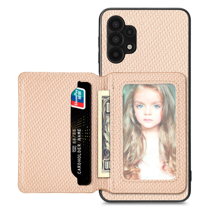 Carbon Fiber Magnetic Card Wallet Bag Phone Case – Magnetic, For Xiaomi Poco X4 Pro 5G, For Xiaomi Poco X5 Pro 5G, For Samsung Galaxy A22 5G, For Samsung Galaxy A32 5G For Samsung Galaxy A32 5G Khaki