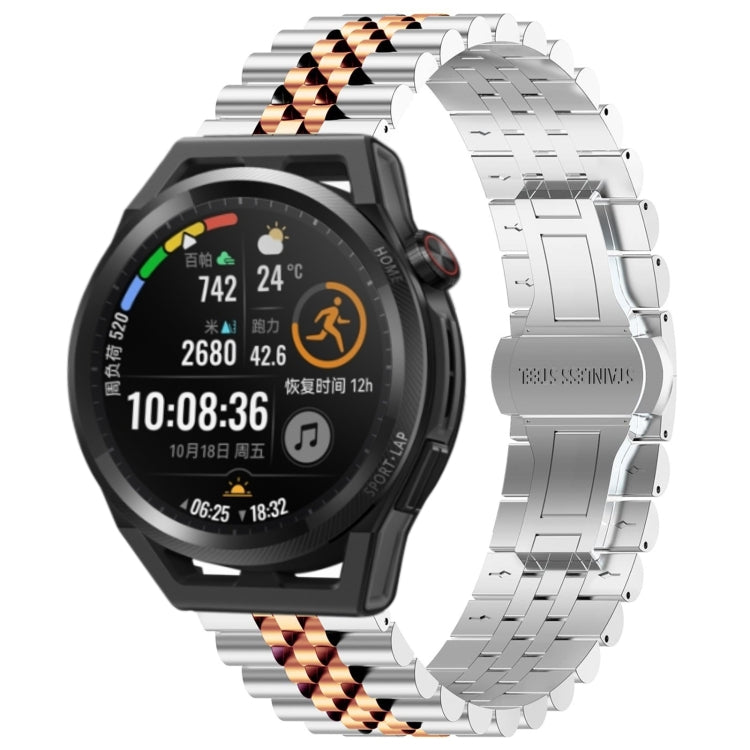 Watch Band – Stainless Steel (46mm) For Huawei Watch GT Runner Silver+Rose Gold