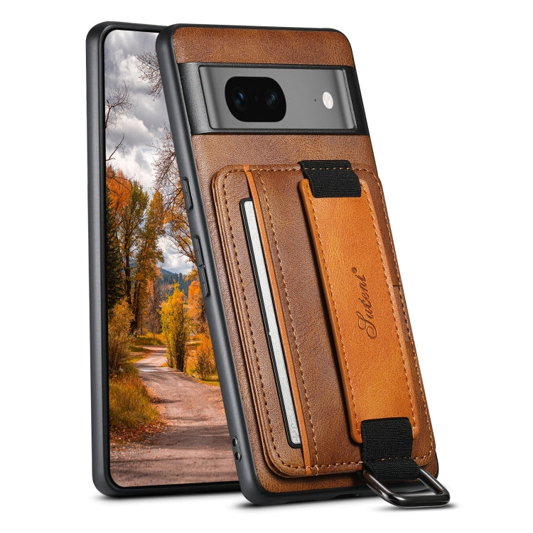 Suteni H13 Card Wallet Wrist Strap Holder PU Phone Case – Leather, For Googel Pixel 6, For Googel Pixel 6 Pro, For Googel Pixel 6a, For Googel Pixel 7 5G, For Googel Pixel 7 Pro 5G, For Googel Pixel 7a For Googel Pixel 7a Brown