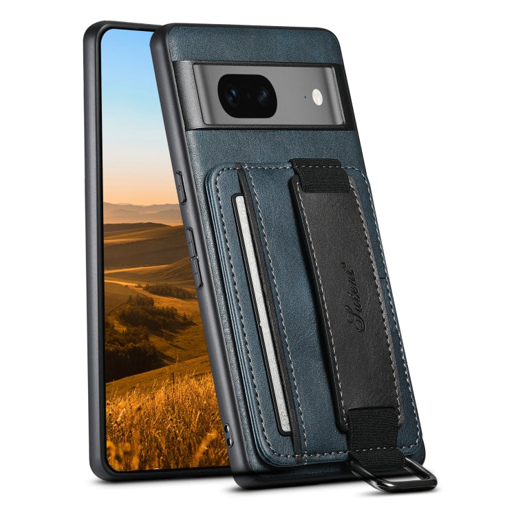 Suteni H13 Card Wallet Wrist Strap Holder PU Phone Case – Leather, For Googel Pixel 6, For Googel Pixel 6 Pro, For Googel Pixel 6a, For Googel Pixel 7 5G, For Googel Pixel 7 Pro 5G, For Googel Pixel 7a For Googel Pixel 7a Blue