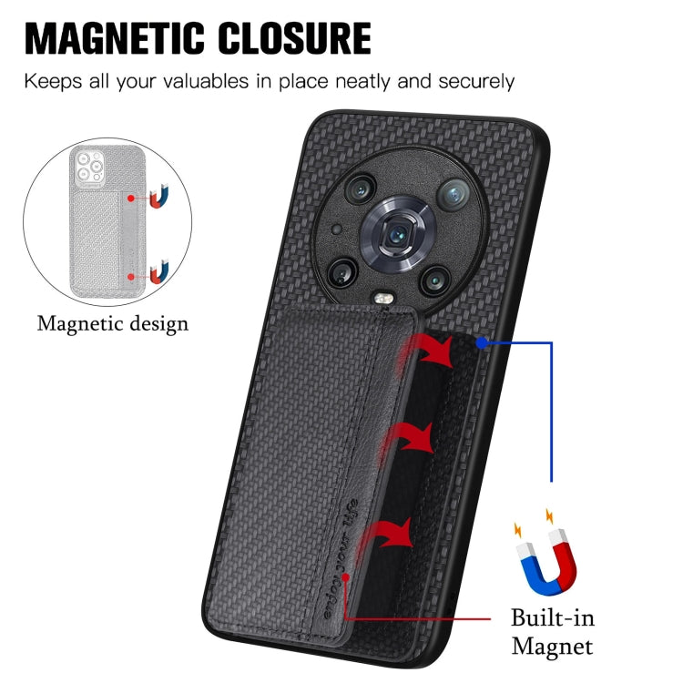 Carbon Fiber Magnetic Card Bag Phone Case – Magnetic, For Honor 80, For Honor Magic4 Lite, For Honor Magic5 Pro, For OPPO A16